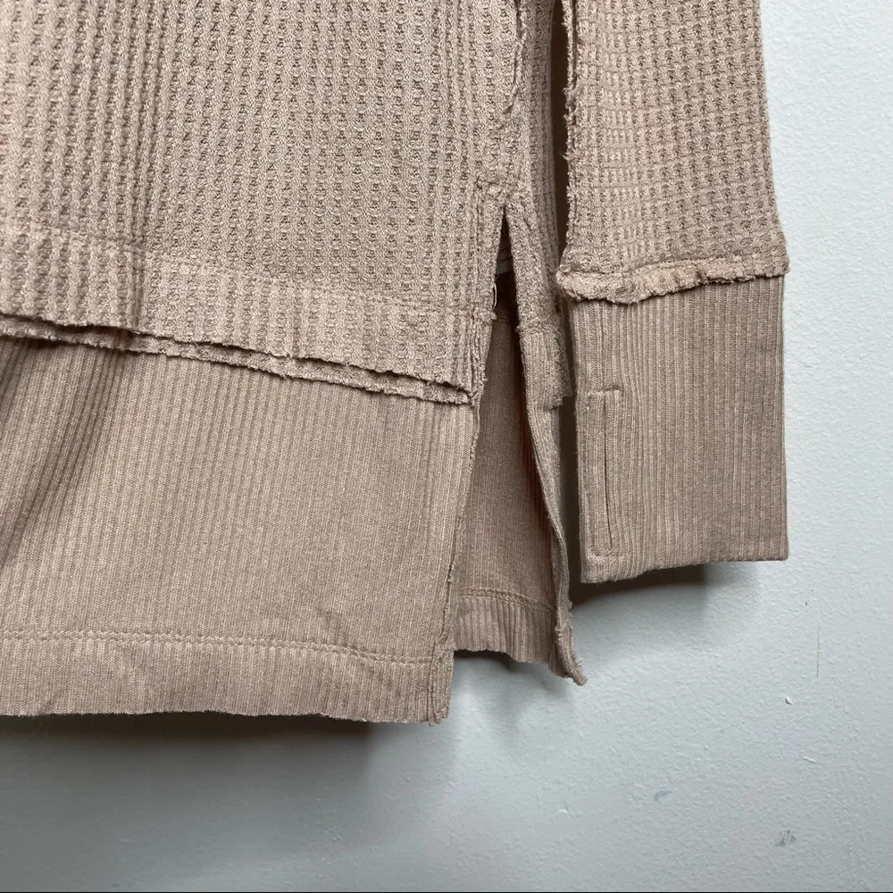 Free People Sand North Shore Thermal Knit Tunic Top  Oversized Sz L